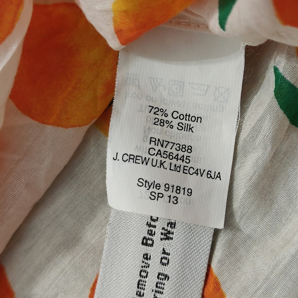 J.Crew Perfect Shirt Womens 4 Orange Fruit Print Cotton Silk Button Up 91819 - Picture 5 of 11